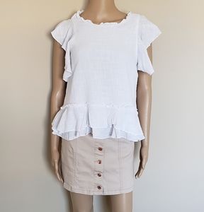 NEW! THE LIMITED WHITE SHORT SLEEVE RUFFLED TOP